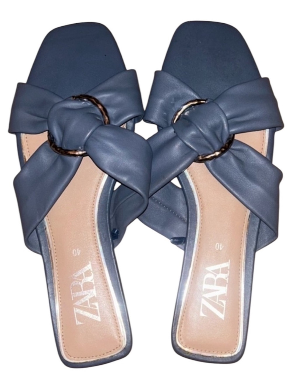 Zara Slate Blue Knot Ring Slide Mules